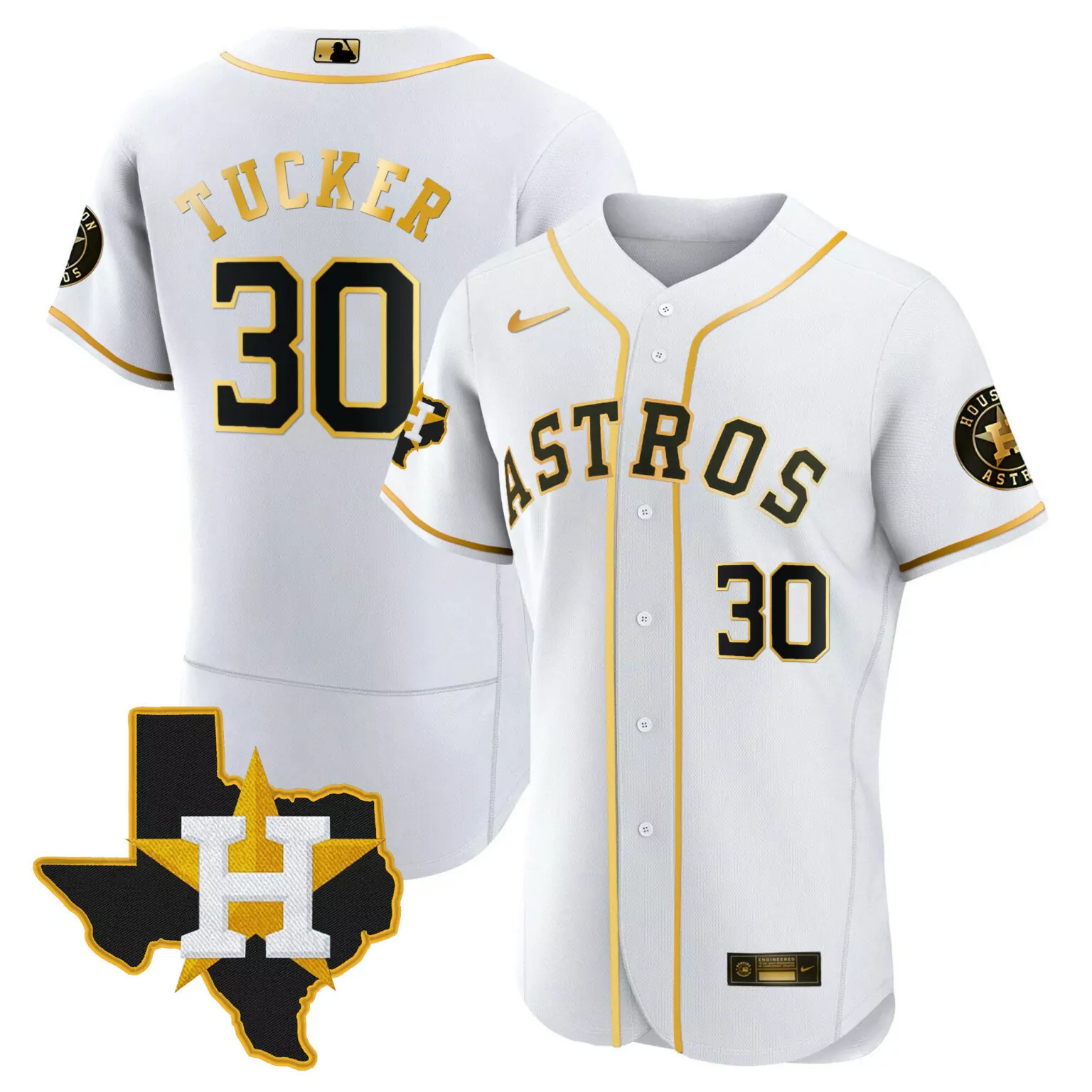 Kyle Tucker 30 Astros Jersey White Houston Texas Star Men Gold Black Flex All Stitched