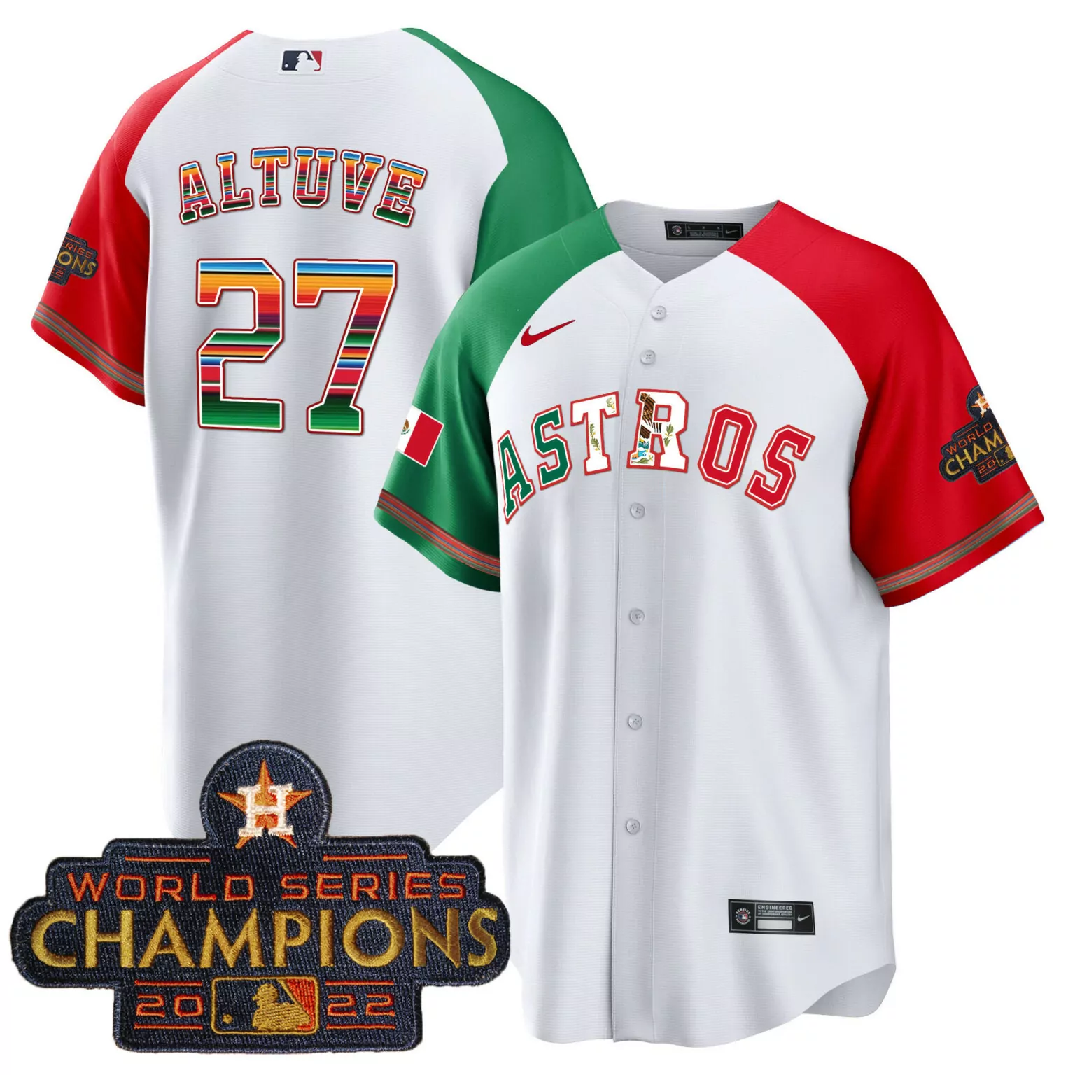 Jose Altuve 27 Astros Jersey White Mexico Day World Series Champions 2022 Men Split