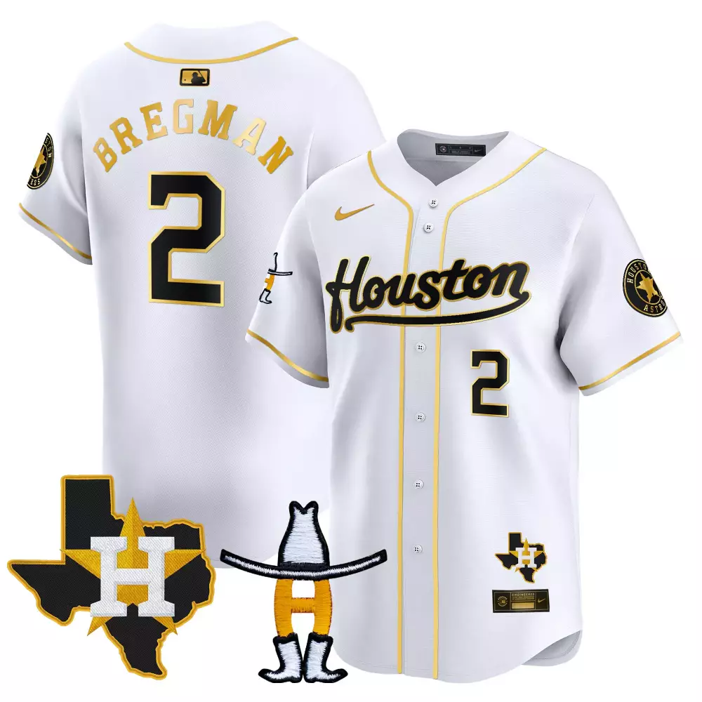 Alex Bregman 2 Houston Astros Jersey White City Connect Team Texas Flag Men Gold