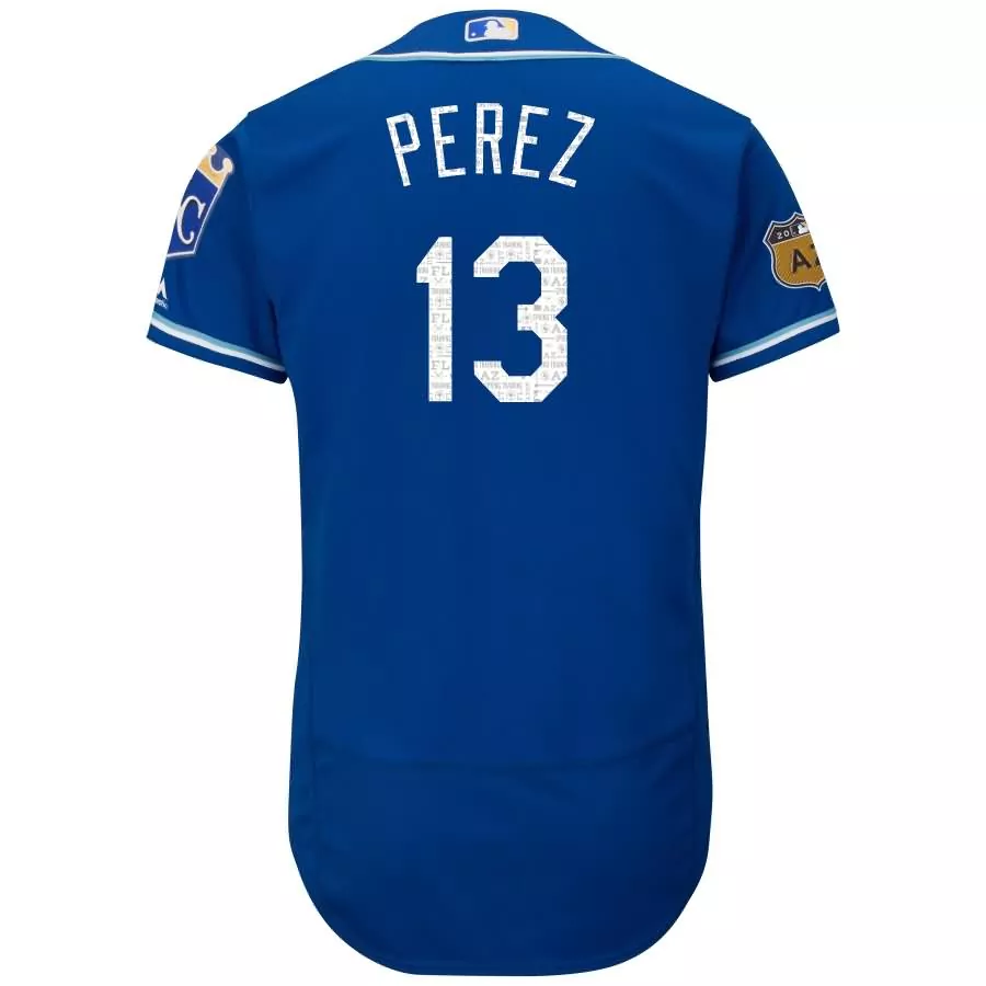 Salvador Perez 13 Jersey Royal Blue Kansas City Royals 2014 Al Champions 2015 Men