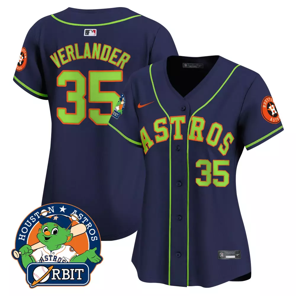 Justin Verlander 35 Jersey Navy Houston Astros Orbit Mascot Men Lime Green Vapor