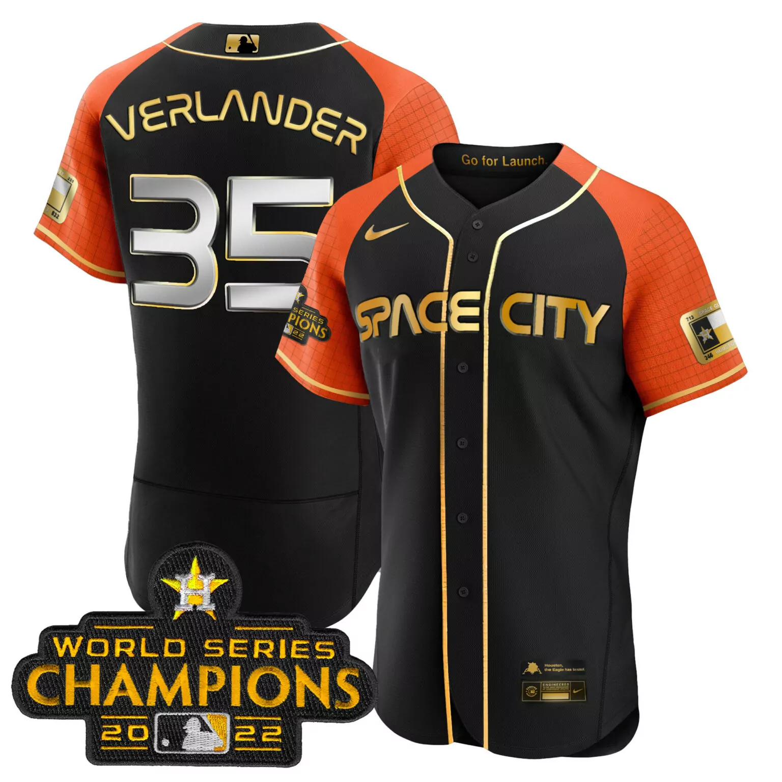 Justin Verlander 35 Jersey Black Space City Houston Astros World Series Champions 2022