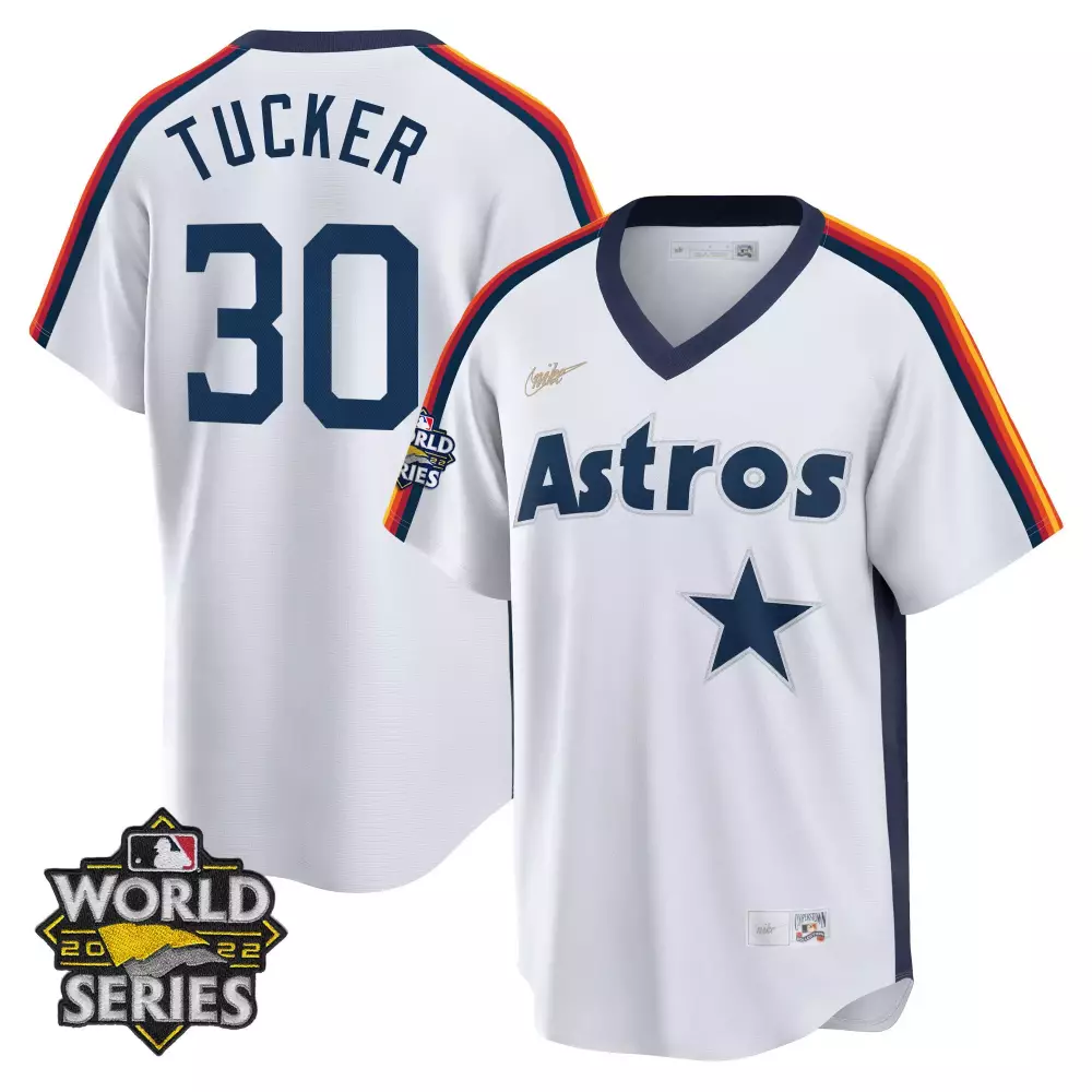 Jos Altuve 30 Astros Jersey White World Series 2022 Men Navy Blue Orange Yellow Red