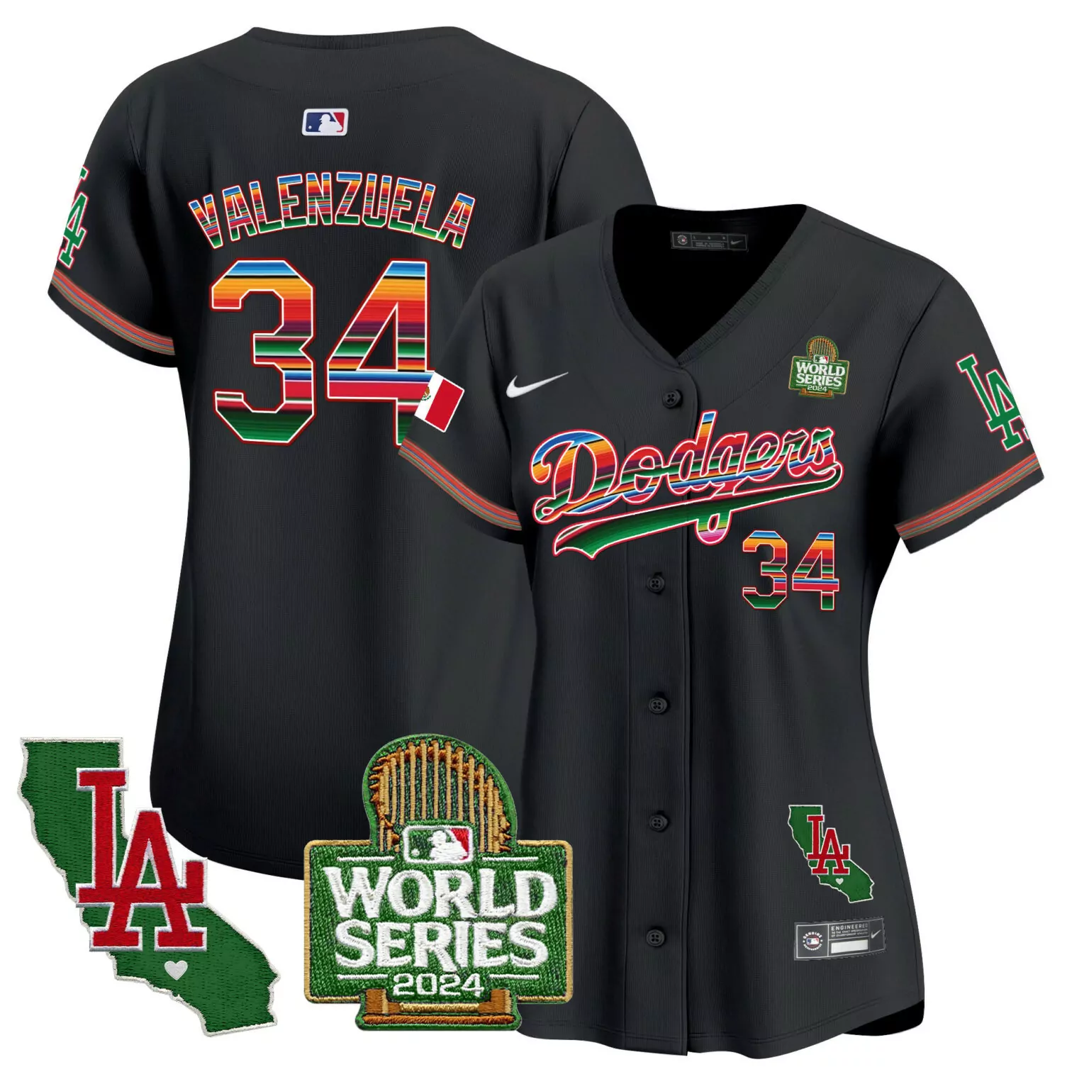 Fernando Valenzuela 34 Dodgers Jersey Black Cinco De Mayo World Series 2024 LA California