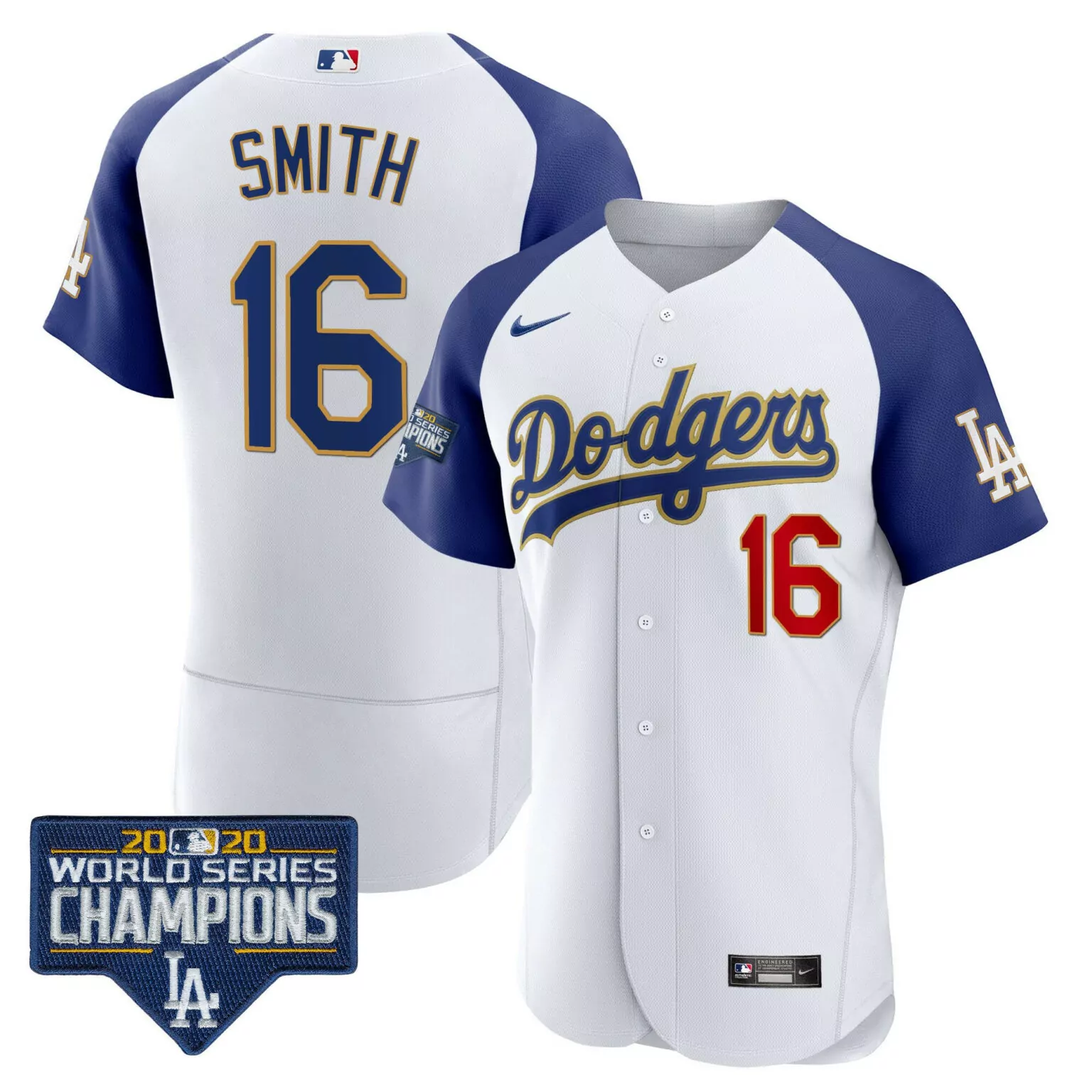 Will Smith 16 Dodgers Jersey White World Series Champions 2020 Men Blue Gold Red