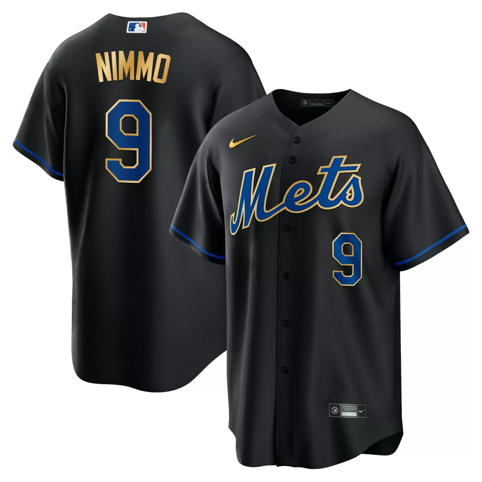 Brandon Nimmo 9 Mets Jersey Black Men Blue Gold Cool All Stitched