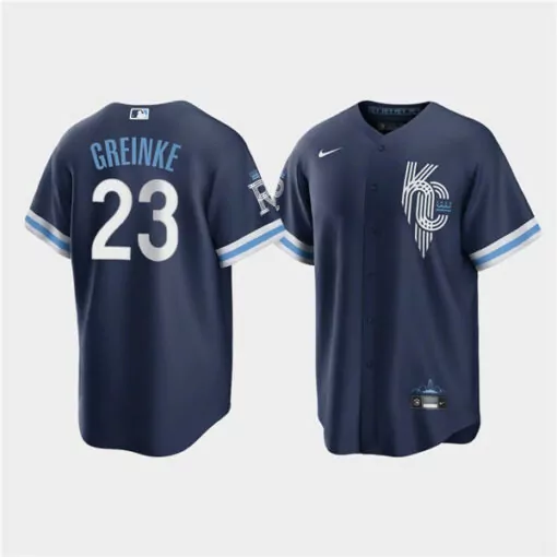 Zack Greinke 23 Jersey Navy City Connect Kansas Royals 2023 Men Custom Design Light Blue