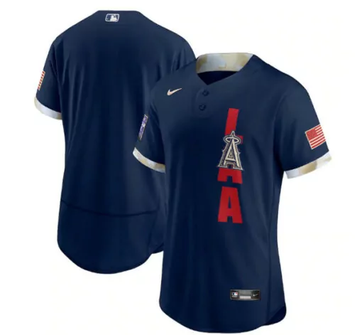 Mike Trout 27 Los Angeles Angels Jersey Navy Blue City Connect American Flag Men