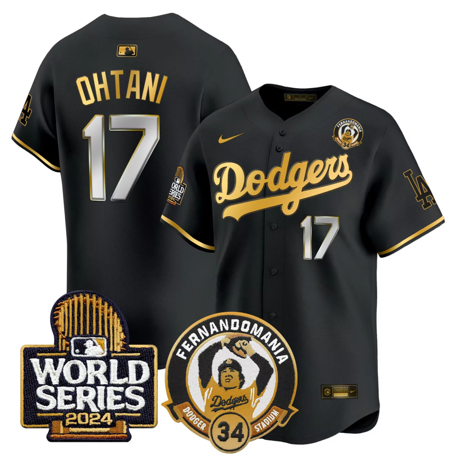 Shohei Ohtani 17 Dodgers Jersey Black Fernandomania World Series 2024 34 Dodger Stadium