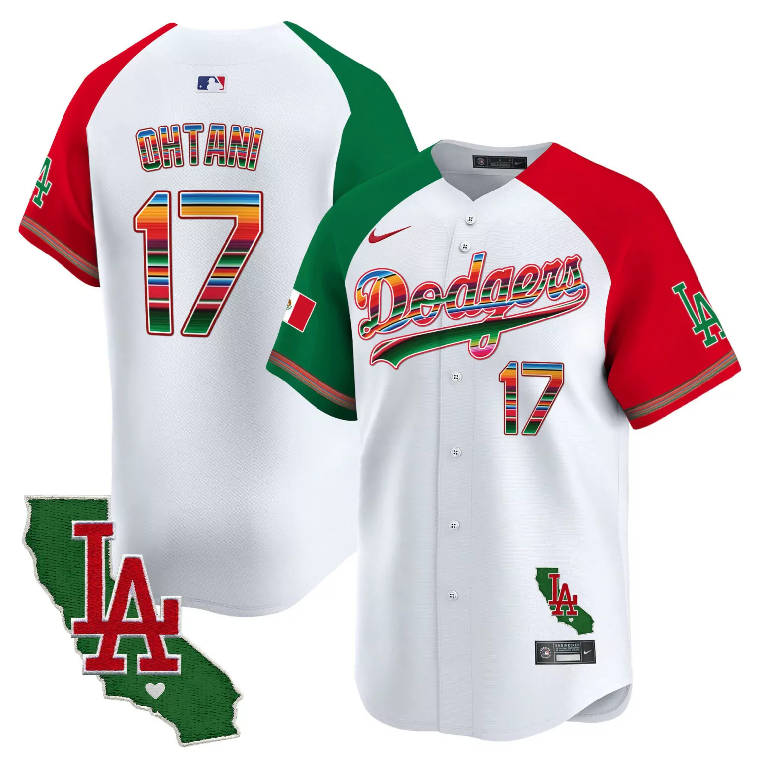 Shohei Ohtani 17 Dodgers Jersey White Mexican Heritage LA California Map Men Split