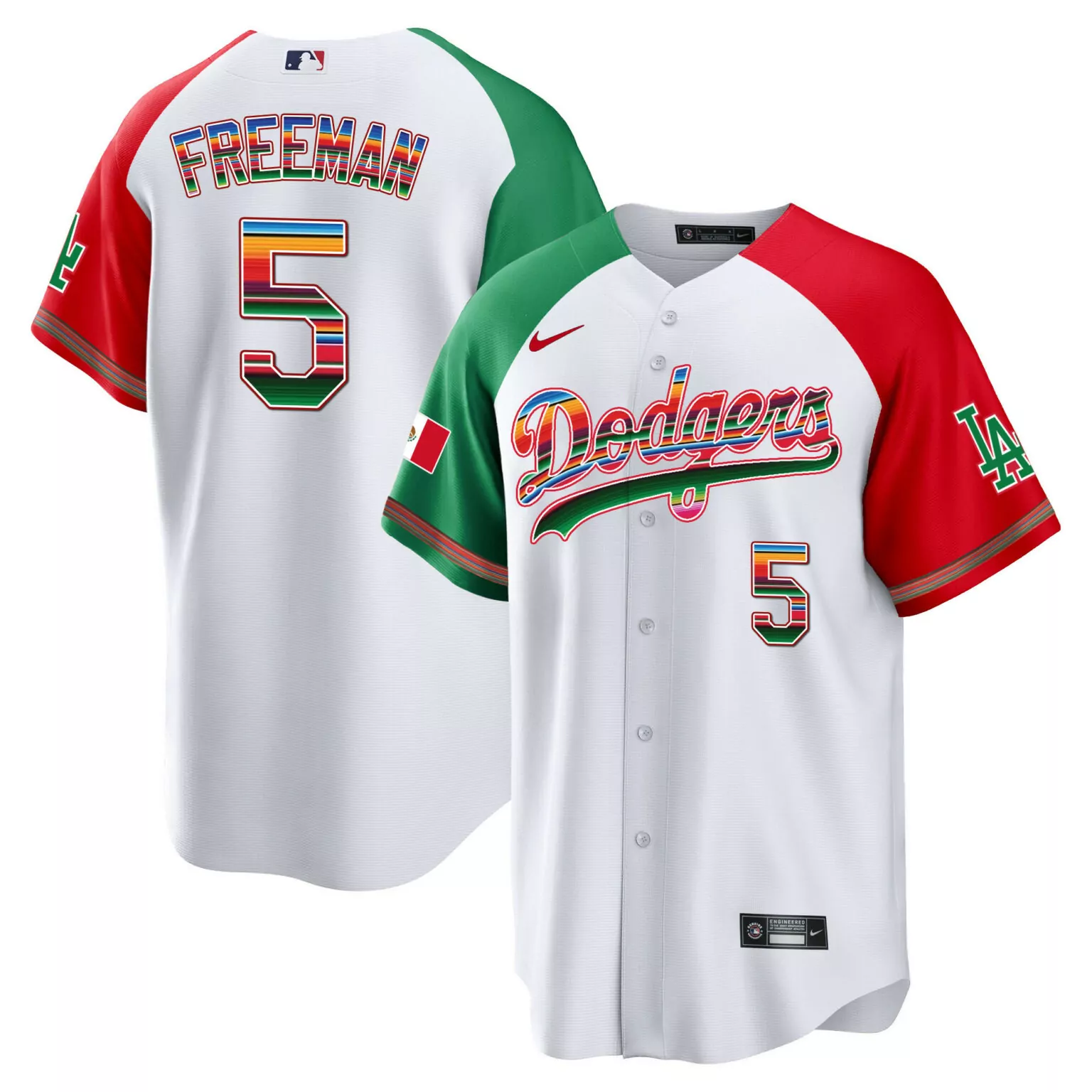Freddie Freeman 5 Dodgers Jersey White City Connect Mexico Flag Men Split Custom Design