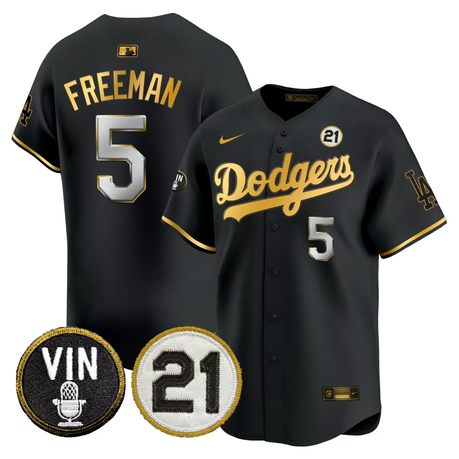Freddie Freeman 5 Dodgers Jersey Black Vin Men Gold Silver All Stitched