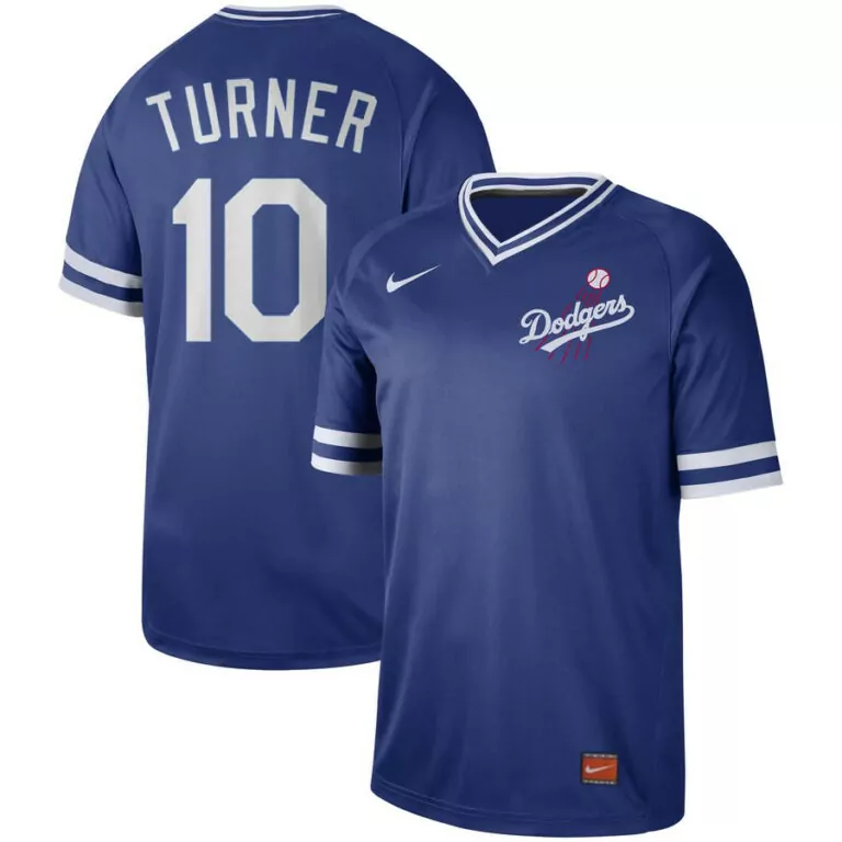 Justin Turner 10 Dodgers Jersey Blue Men White Cooperstown Collection Stitched