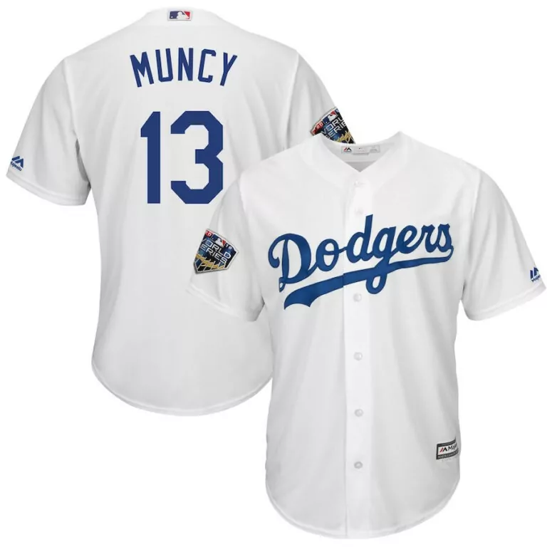 Max Muncy 13 Dodgers Jersey White 2018 World Series Men Blue Cool Base