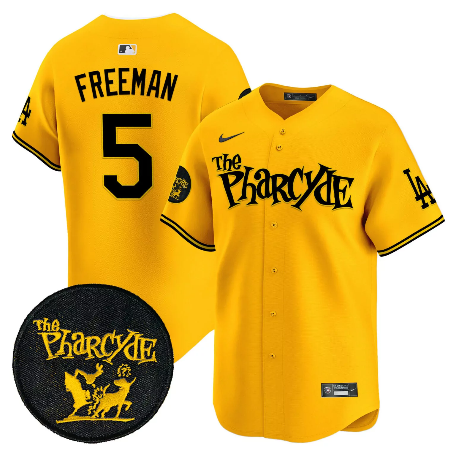 Freddie Freeman 5 Jersey Yellow Los Angeles Dodgers Pharcyde Men Black All Stitched