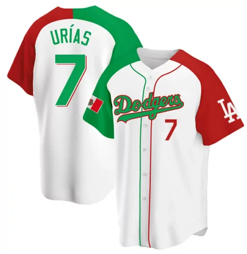 Julio Urias 7 Dodgers Jersey White Mexico Flag Men Split Custom Design Red Green