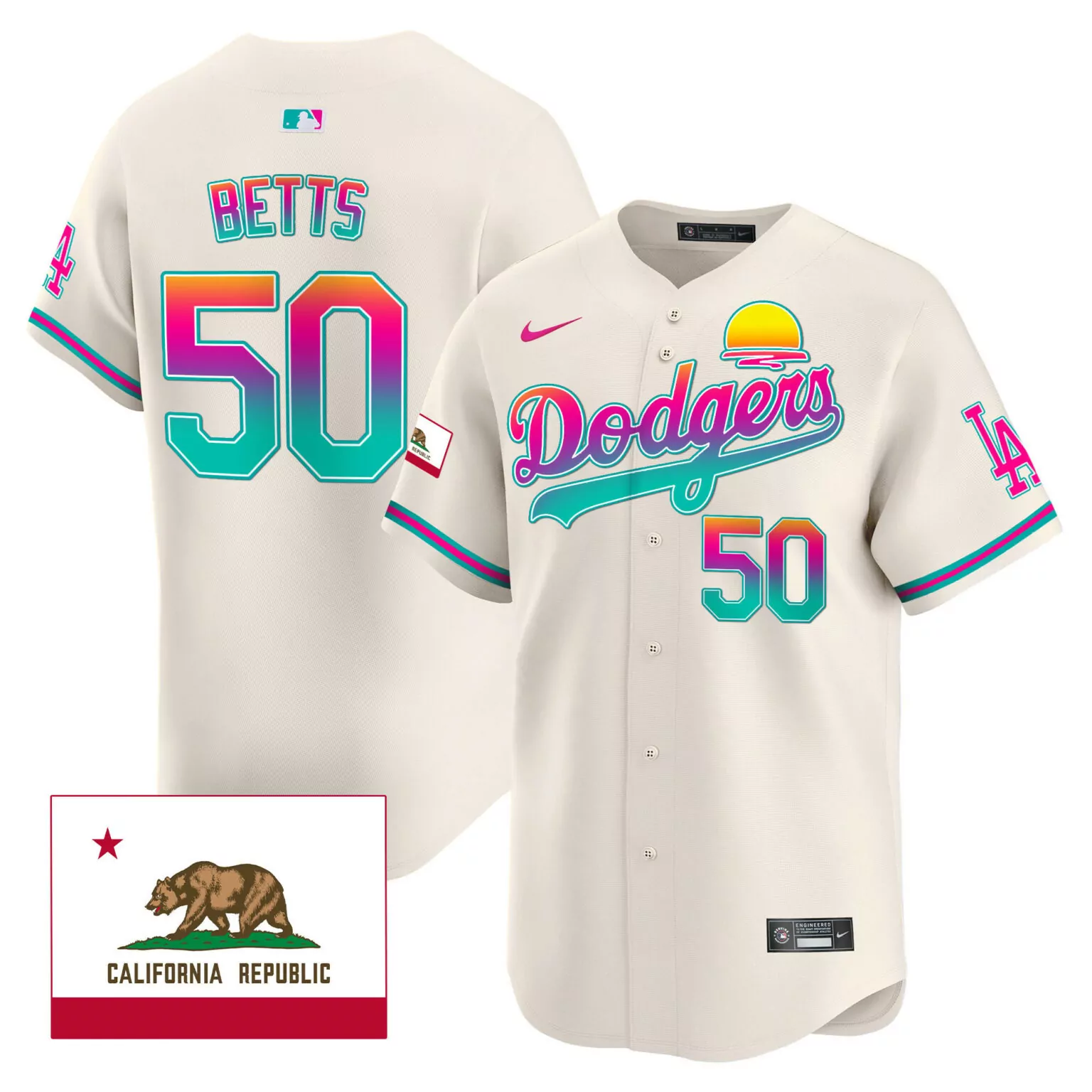 Mookie Betts 50 Dodgers Jersey Cream City Connect California Republic Men Sleeved