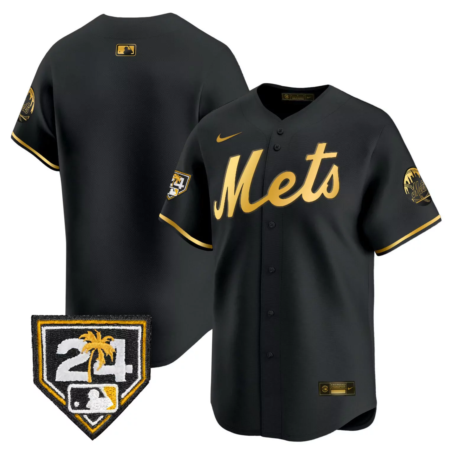R. Mets New York Jersey Black City Connect 24 Palm Tree 50th Anniversary Men Gold