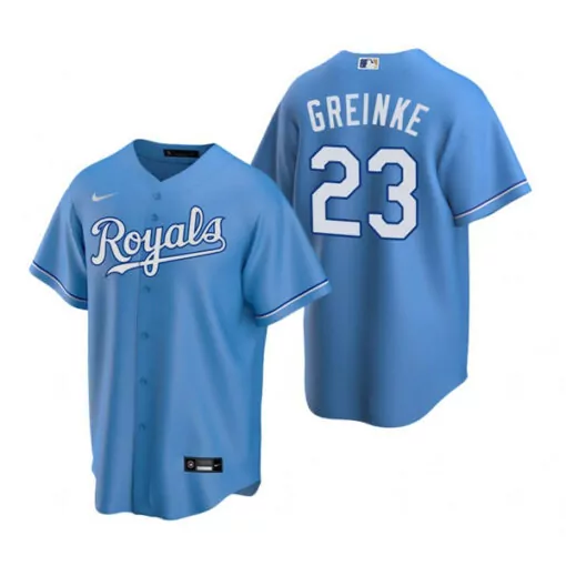 Zack Greinke 23 Royals Jersey Blue Men White Cool Base Stitched