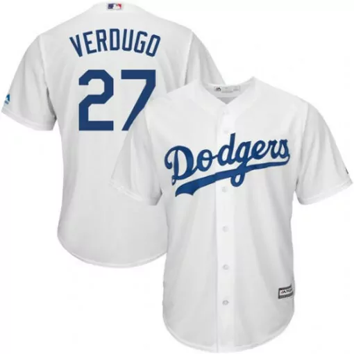 Alex Verdugo 27 Dodgers Jersey White Men Blue Cool Base Stitched
