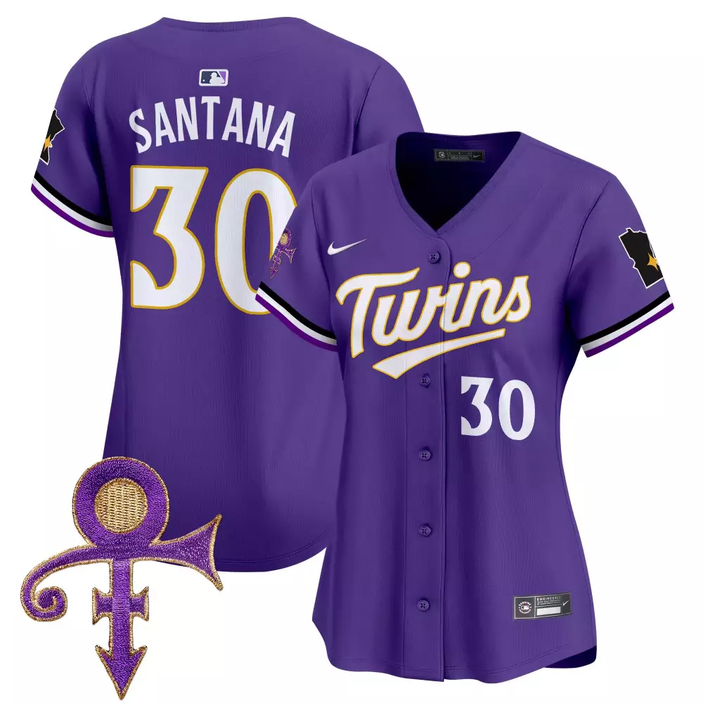 Carlos Santana 30 Twins Jersey Purple Prince Symbol Women White Gold Black Vapor