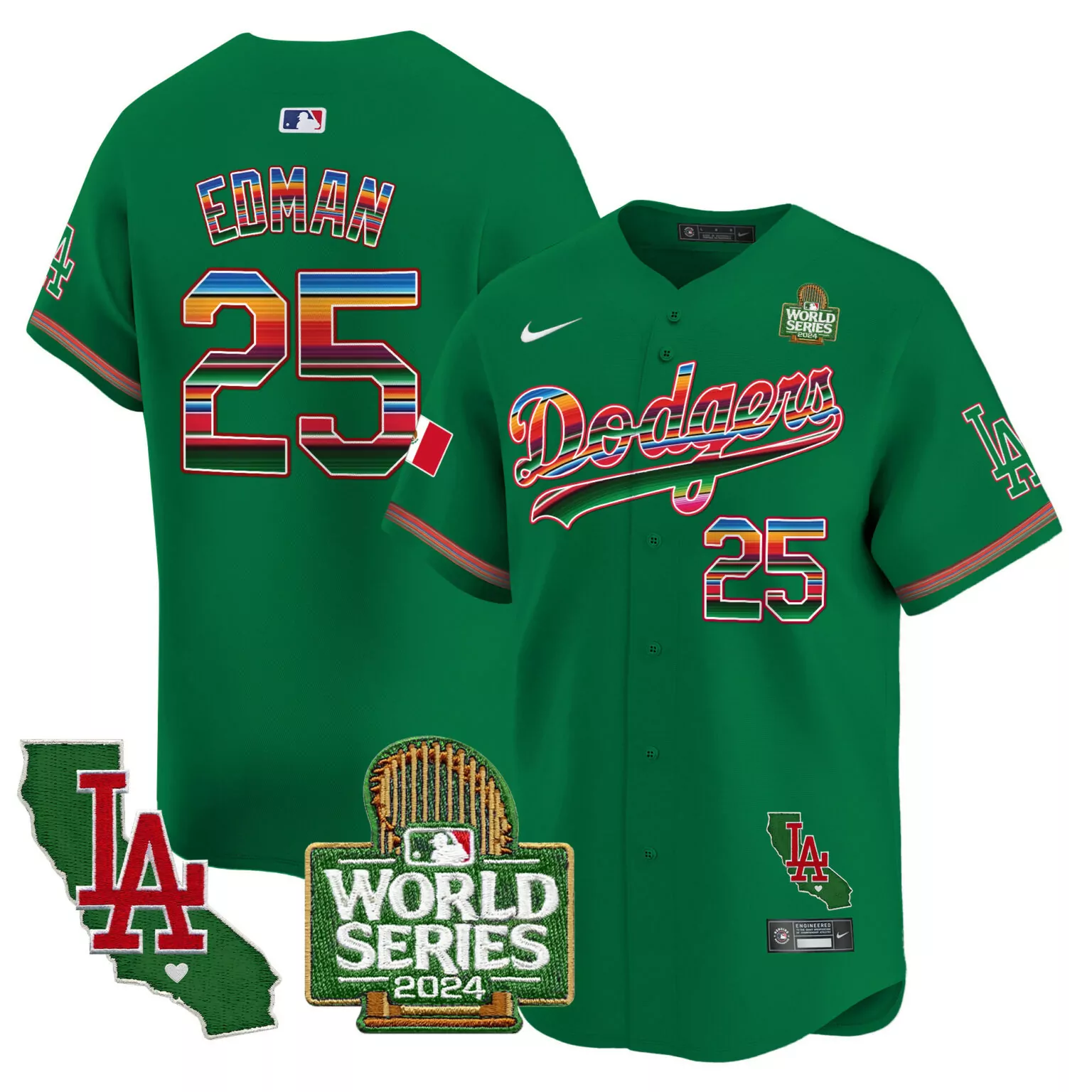 Tommy Edman 25 Dodgers Jersey Green World Series 2024 LA California Shape Men Red