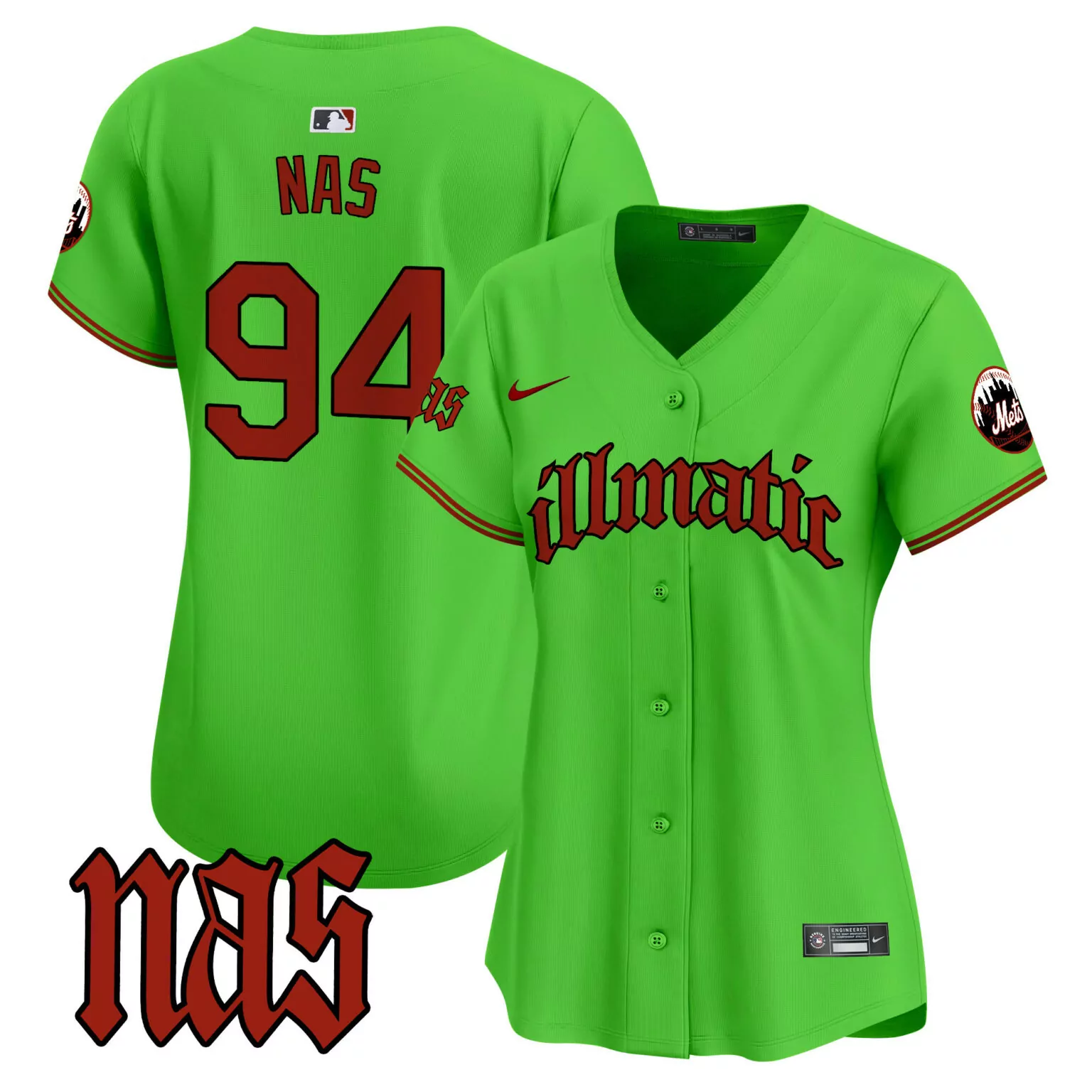 Illmatic Nas 94 Mets Jersey Green Women Red All Stitched