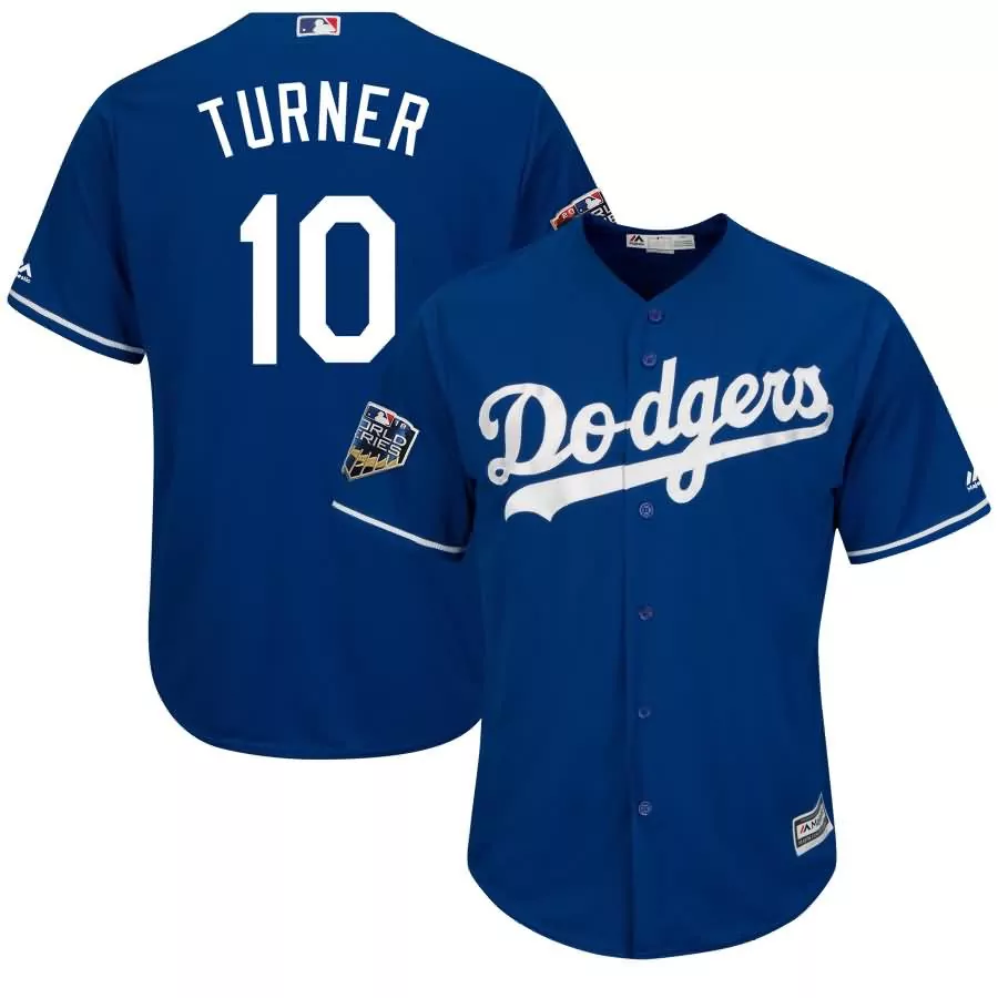 Justin Turner 10 Dodgers Jersey Blue World Series Men White Cool Base