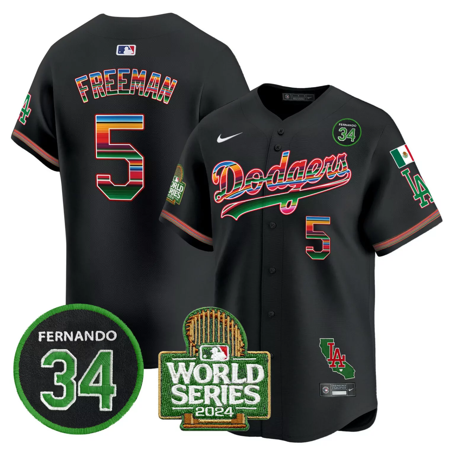 Freddie Freeman 5 Dodgers Jersey Black City Connect World Series 2024 LA Men Split Design