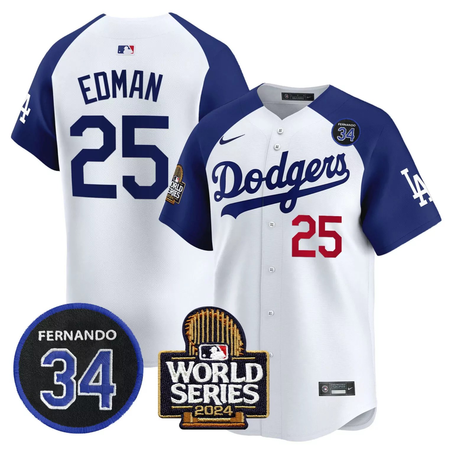 Tommy Edman 25 Dodgers Jersey White World Series 2024 Men Blue Alternate v2 All Stitched