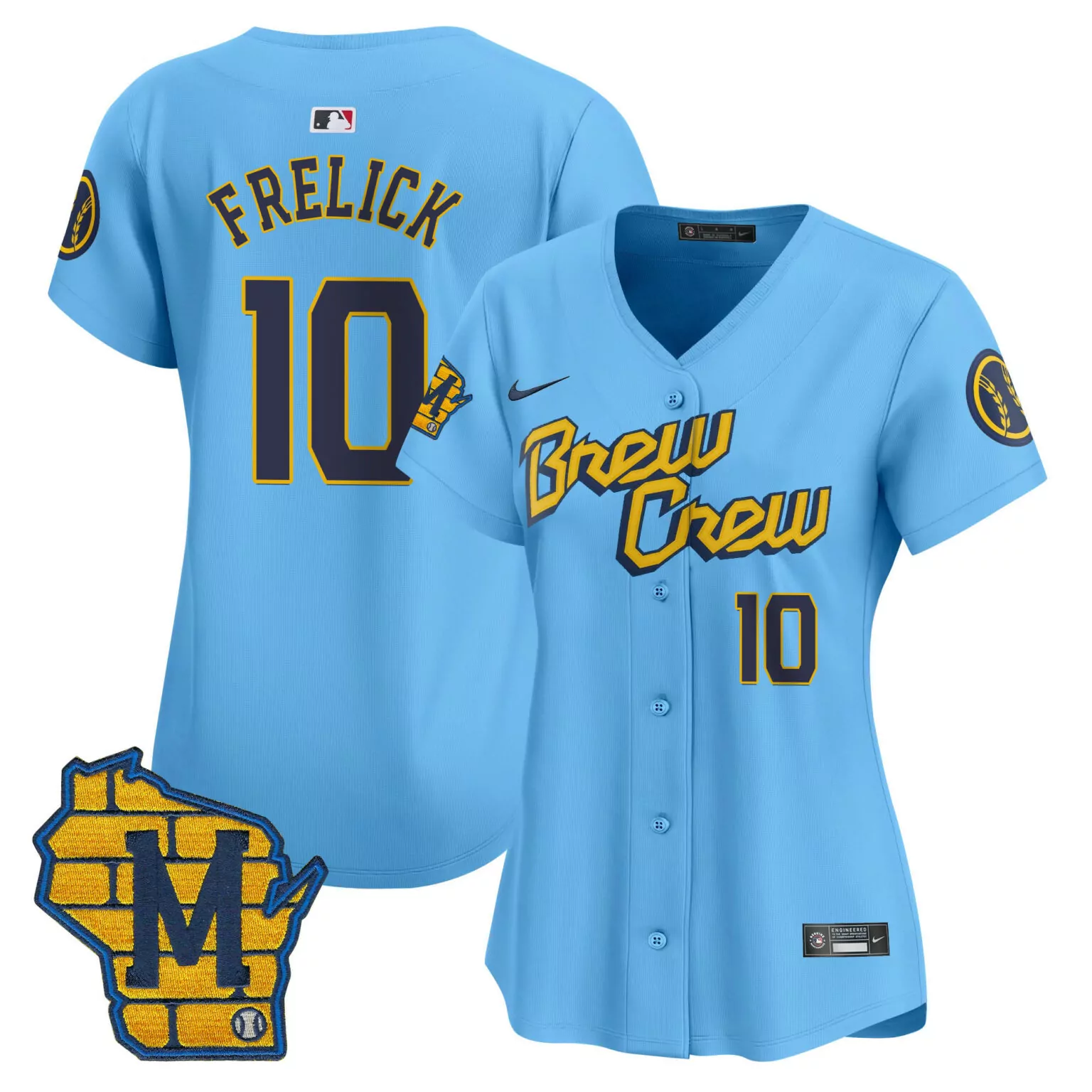 Sal Frelick 10 Brewers Jersey Light Blue City Connect Wisconsin Outline Baseball Wheat Sheaf 2023