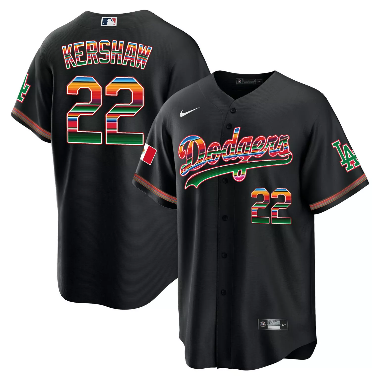 Clayton Kershaw 22 Dodgers Jersey Black Los Mexico Flag Men Split Custom Design White