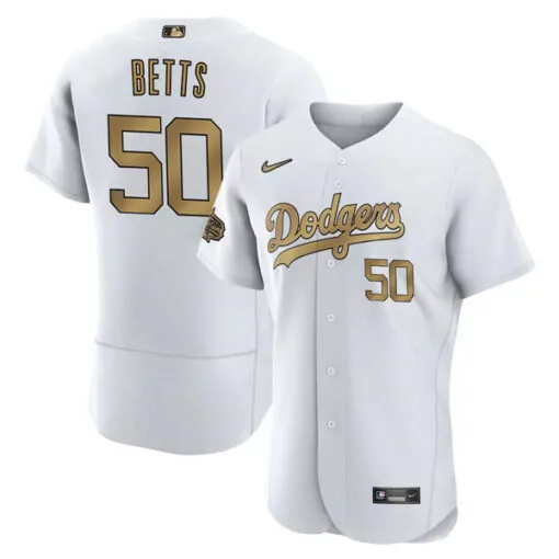 Mookie Betts 50 Dodgers Jersey White City Connect Alternate Men Gold All Game Stitched