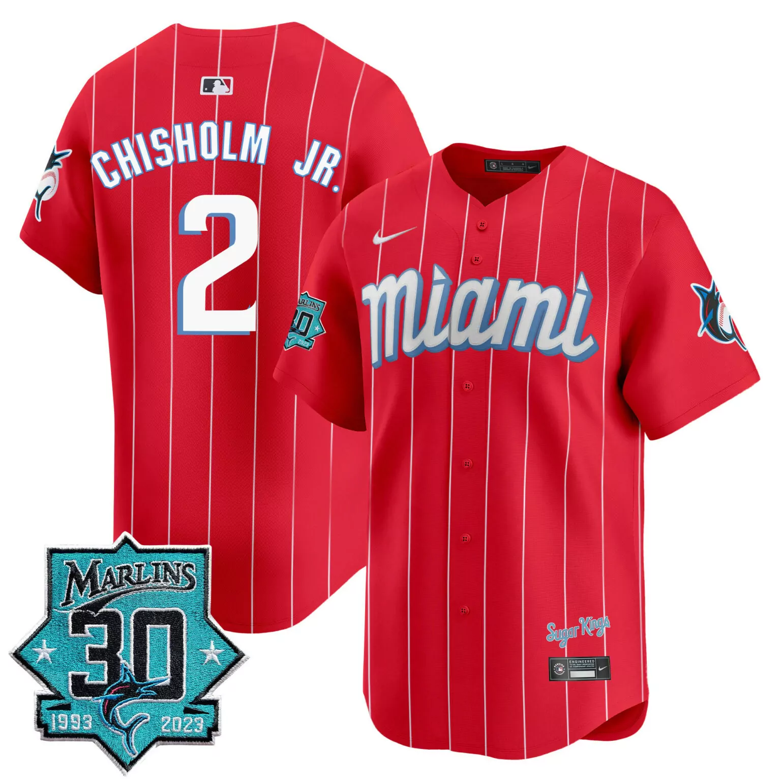 Chisholm Jr. 2 Marlins Jersey Red 30th Anniversary 1993-2023 Men White Light Blue