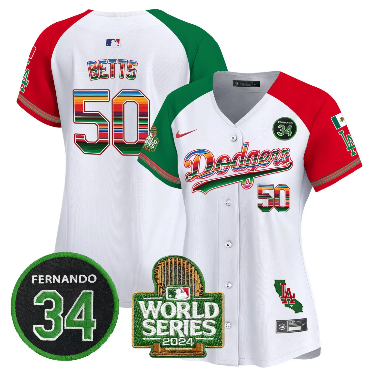Mookie Betts 50 Dodgers Jersey White World Series Mexico Flag 2024 Men Alternate