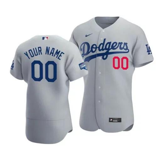 Custom Dodgers Jersey Gray World Series Champions Men Blue Red Home Stitched