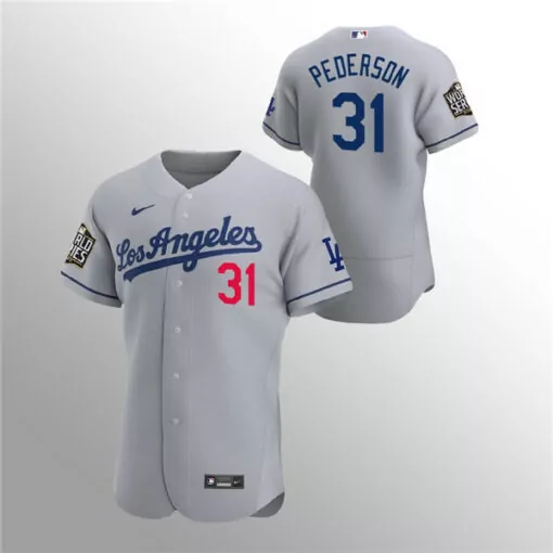 Joc Pederson 31 Jersey Gray Los Angeles Dodgers World Series Men Blue Red Stitched