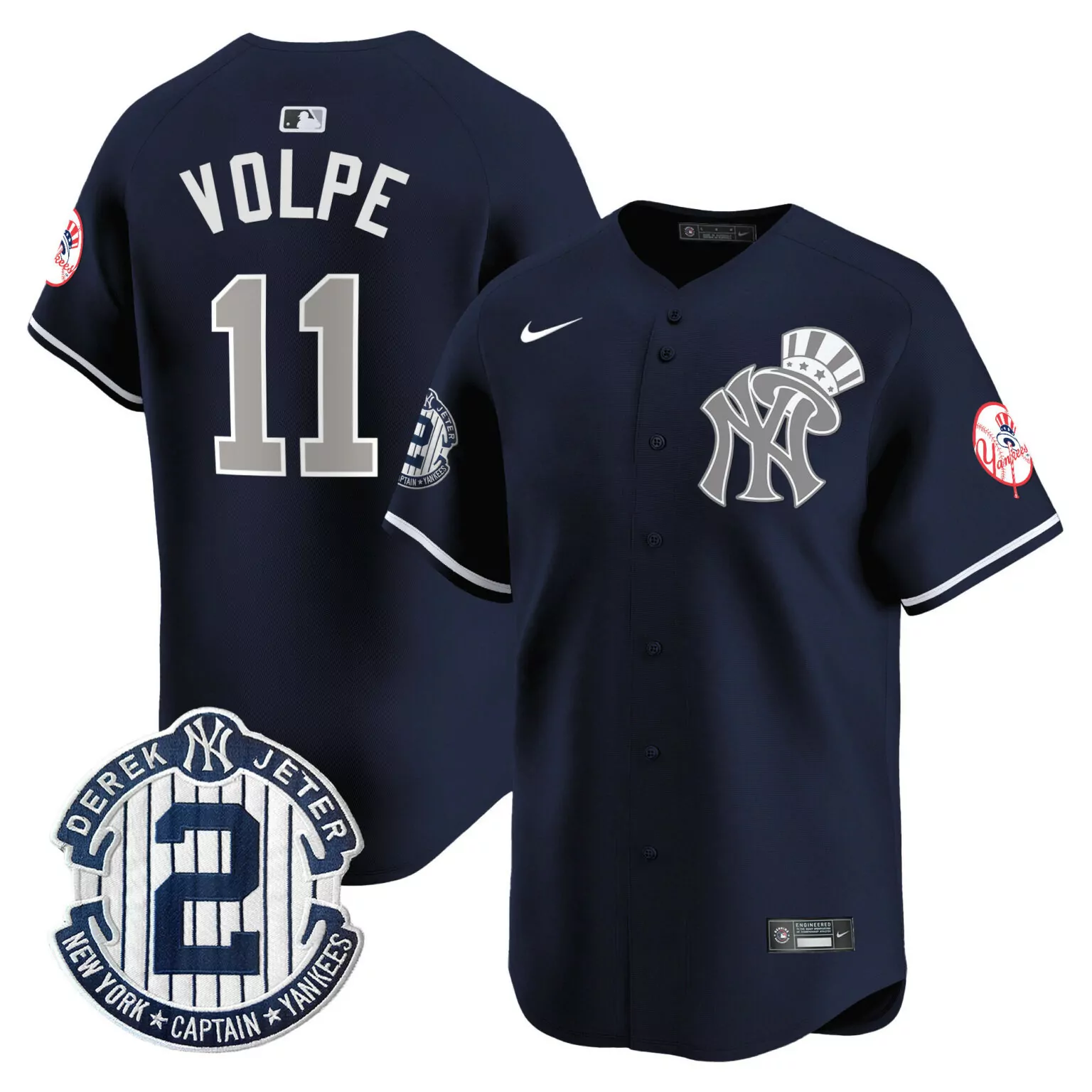 Anthony Volpe 11 New York Yankees Jersey Navy Derek Jeter Captain Men Grey White