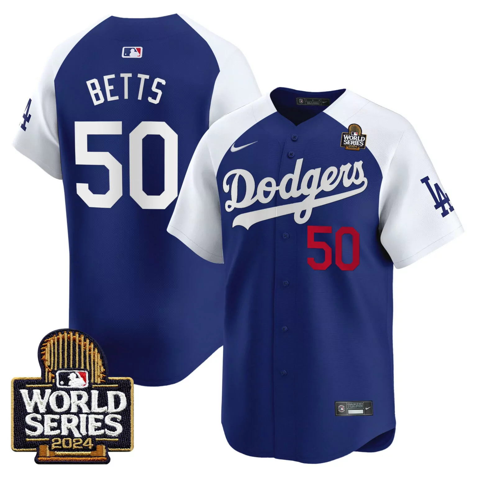 Mookie Betts 50 Dodgers Jersey Blue World Series 2024 Men White Alternate v2 All