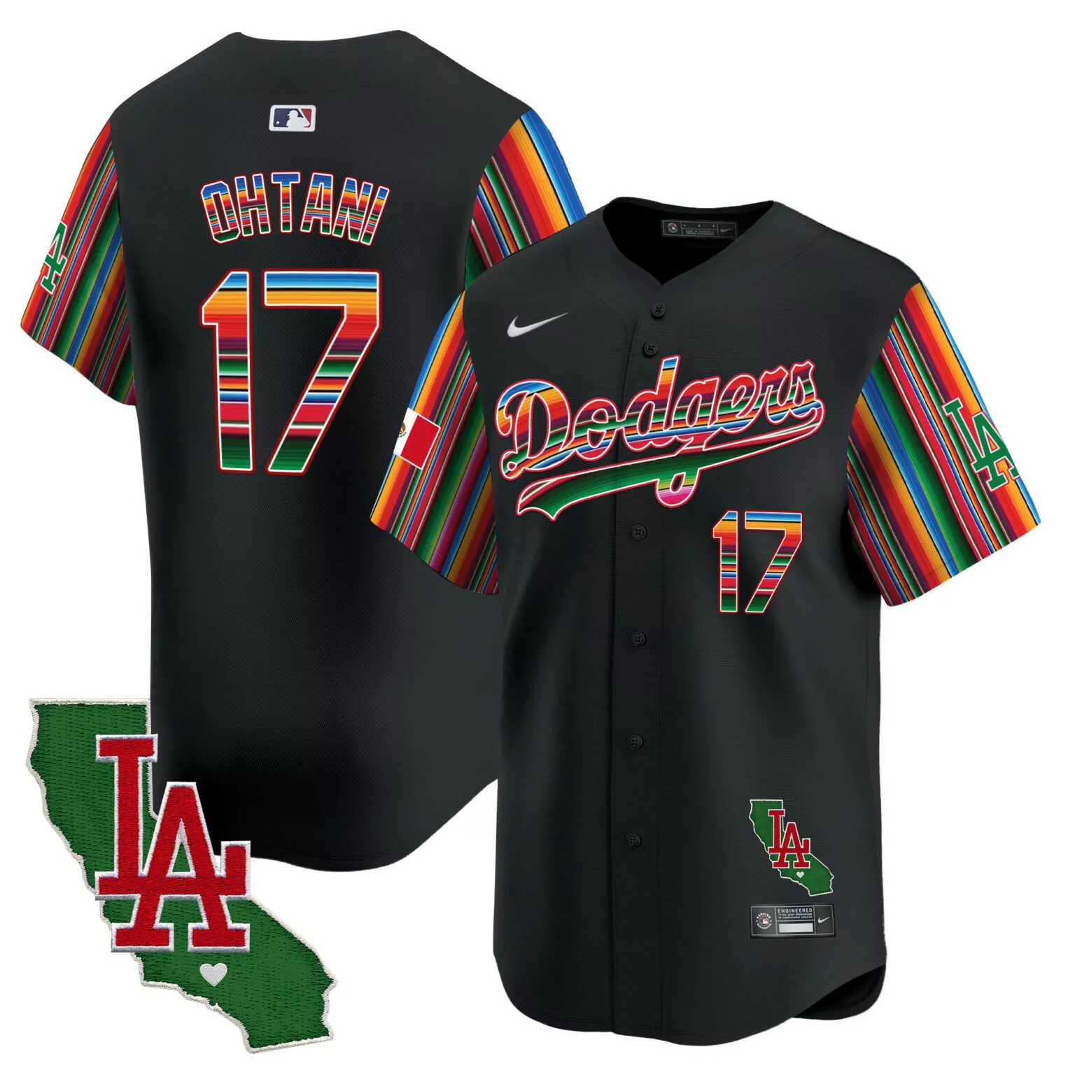 Shohei Ohtani 17 Dodgers Jersey Black City Connect LA California Outline Mexico Flag
