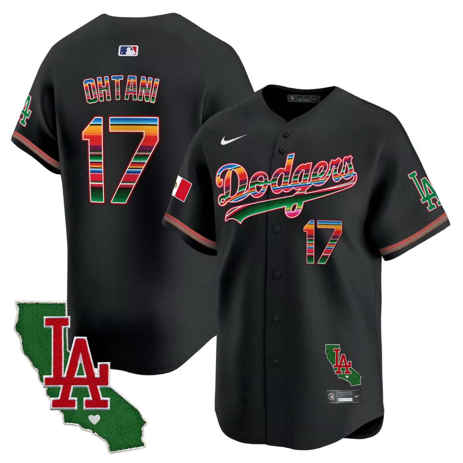 Shohei Ohtani 17 Dodgers Jersey Black Los Angeles City Connect LA California Shape Mexico Flag