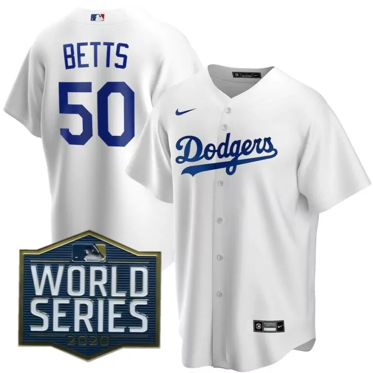 Mookie Betts 50 Dodgers Jersey White World Series 2020 Men Blue Home Official