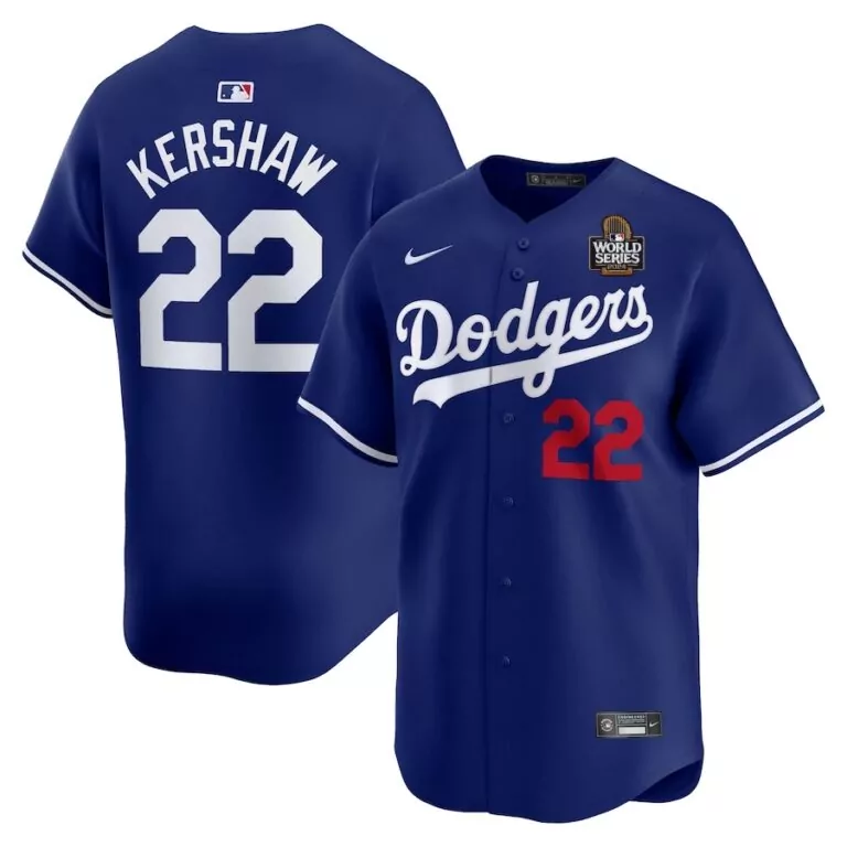 Clayton Kershaw 22 Dodgers Jersey Royal Blue World Series 2020 Men White Red Alternate