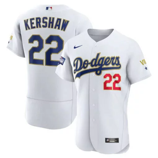 Clayton Kershaw 22 Dodgers Jersey White Vii Men Blue Red Flex Base