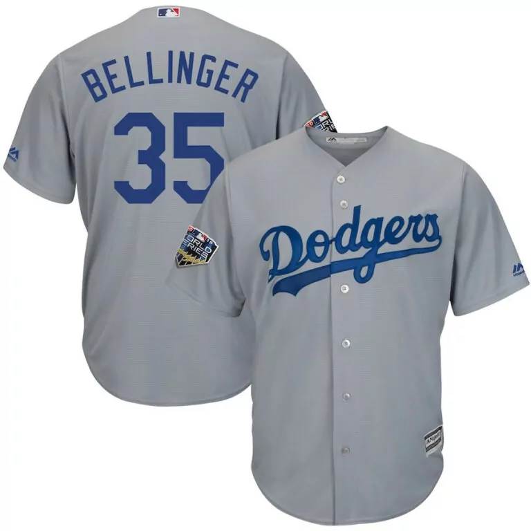 Cody Bellinger 35 Dodgers Jersey Grey World Series Men Blue Cool Base