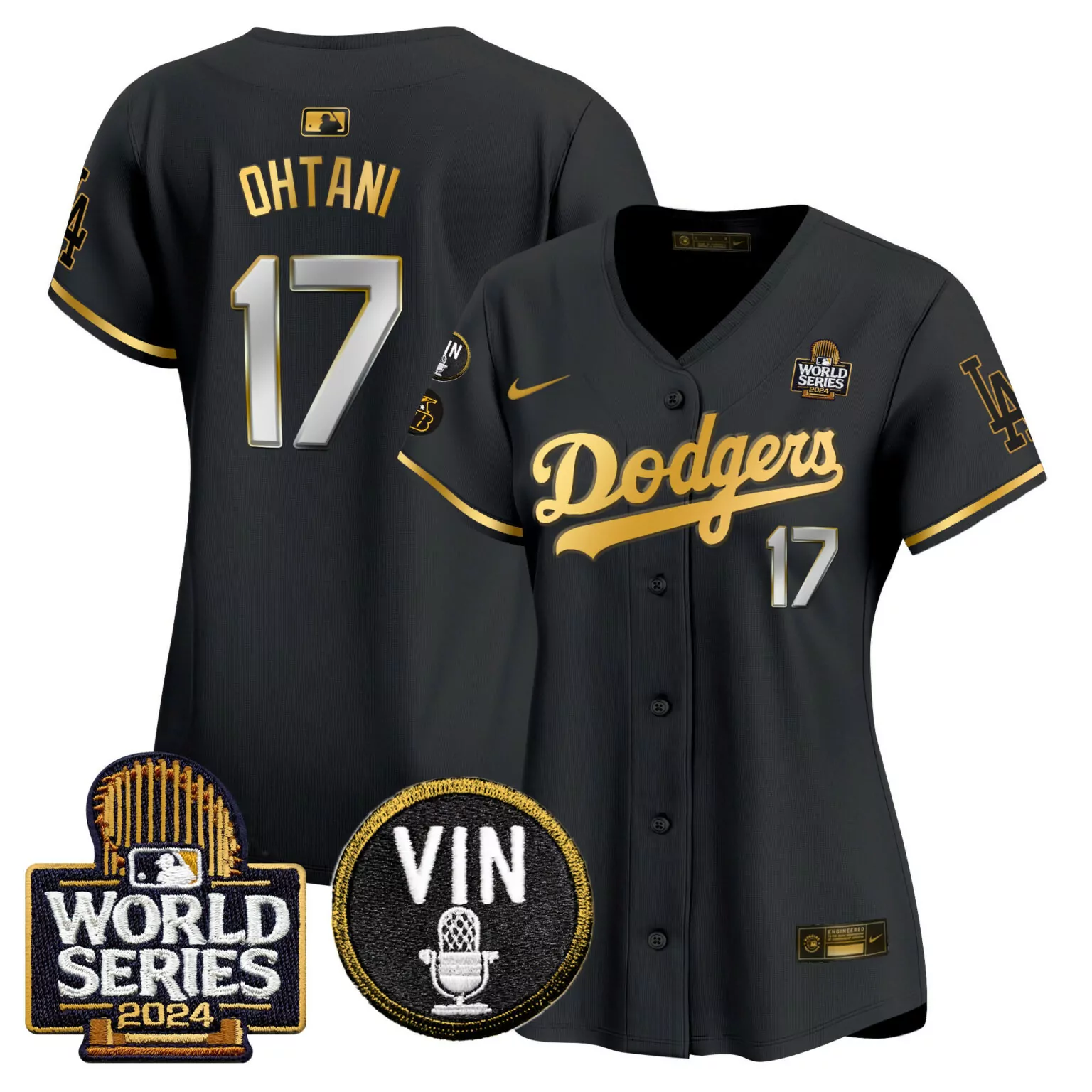Shohei Ohtani 17 Dodgers Jersey Black World Series 2024 Vin Men Gold v2 All Stitched