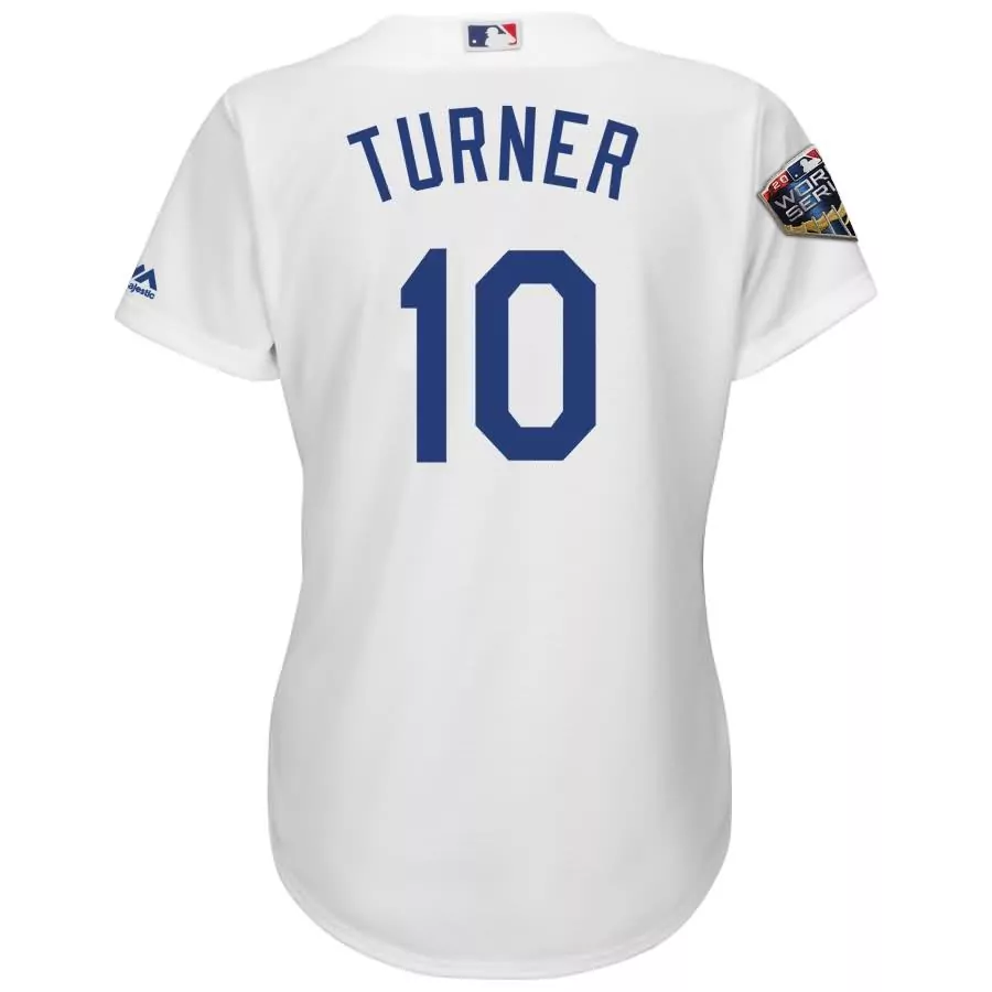 Justin Turner 10 Dodgers Jersey White 2020 World Series Men Blue Cool Base