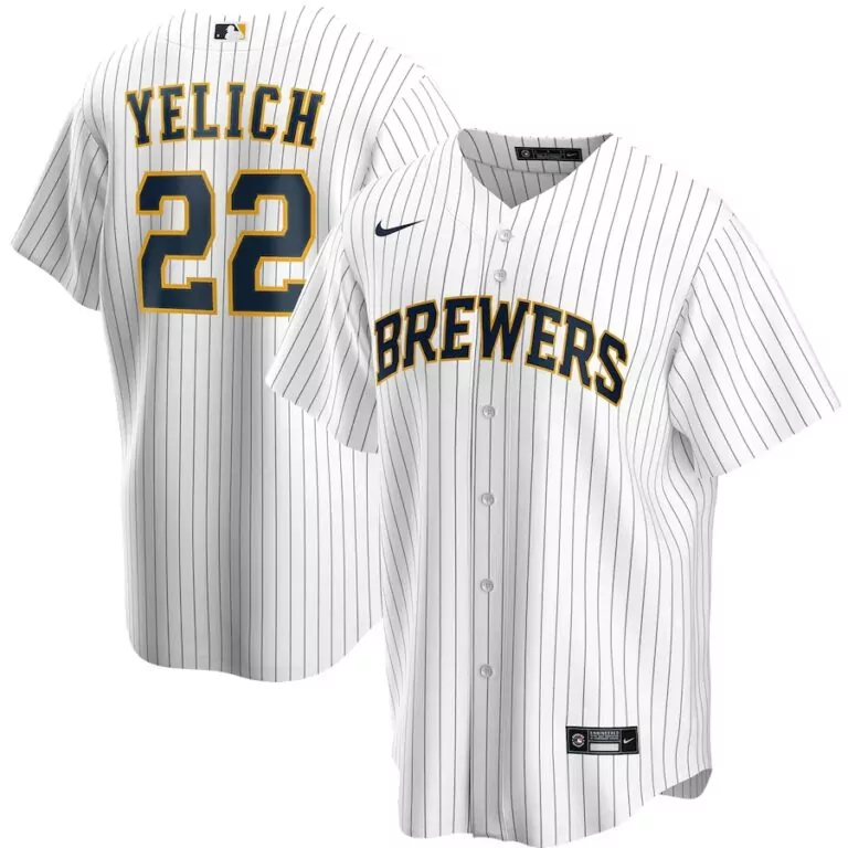 Christian Yelich 22 Brewers Jersey White Men Navy Gold Alternate