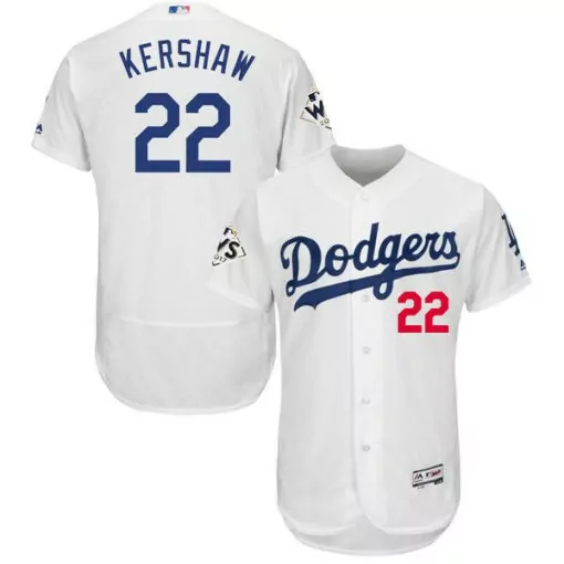 Clayton Kershaw 22 Dodgers Jersey White World Series Men Blue Red