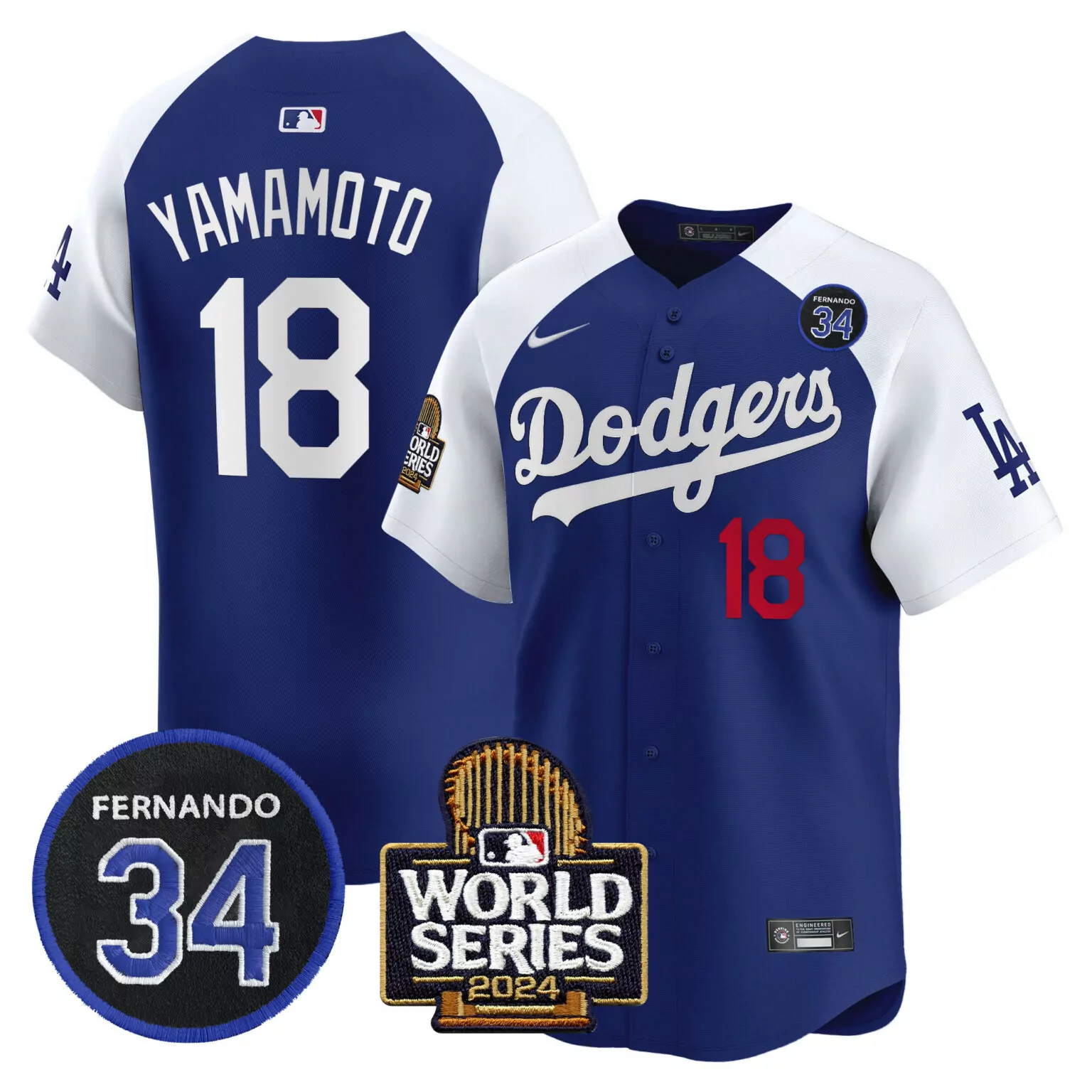 Yamamoto Valenzuela 18 Dodgers Jersey Blue World Series 2024 LA Men MLB White Alternate